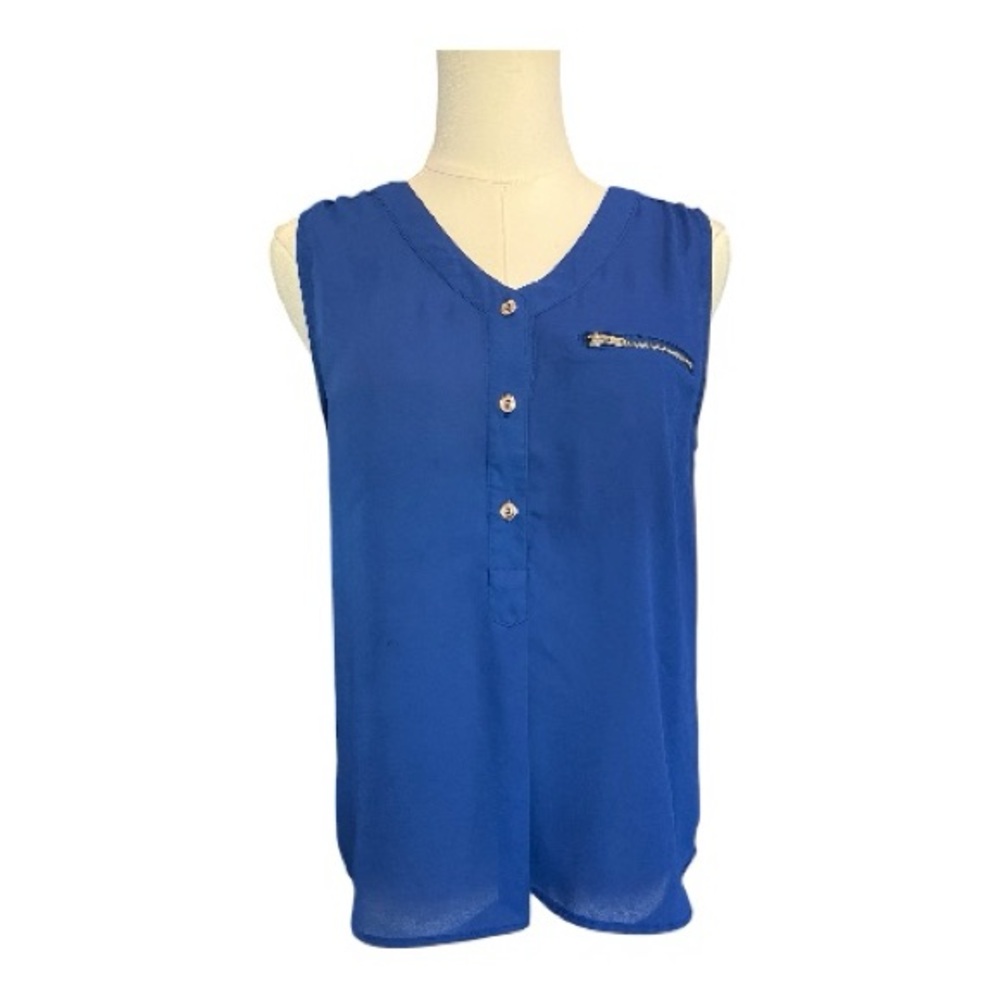 💙✨ EUC PAPERMOON Cobalt Blue Sleeveless Blouse w/ Gold Buttons | Sz S